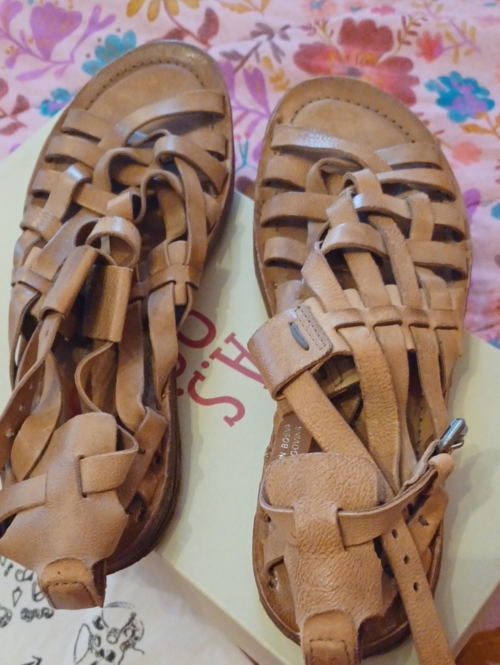 A.S.98 Cognac Leather Woven Gladiator Sandals